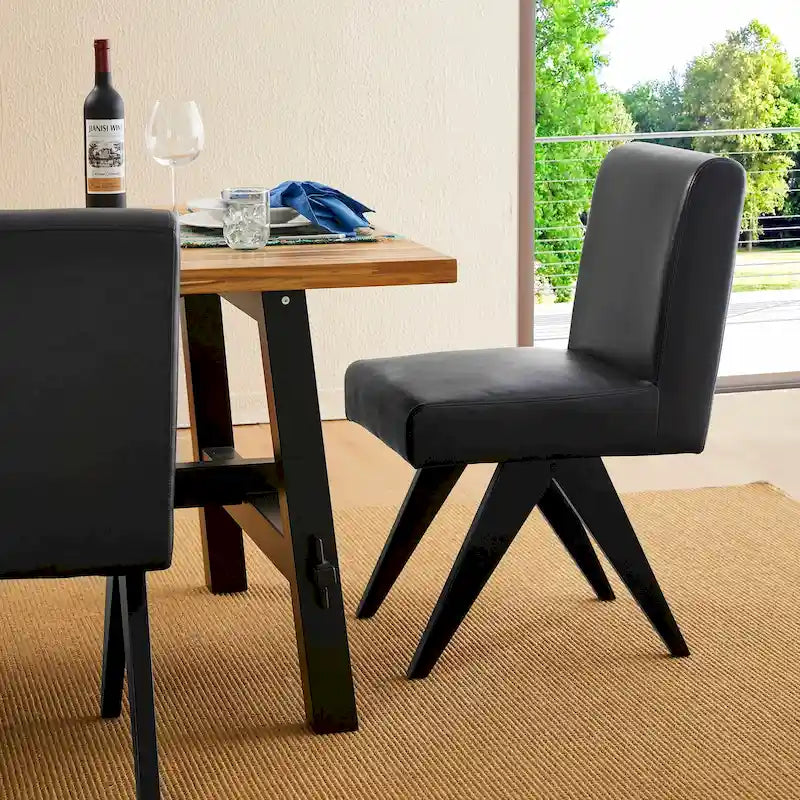 Ensemble de 4 chaises de salle à manger Glitzhome, revêtues de similicuir et dotées de pieds en bois en forme de V