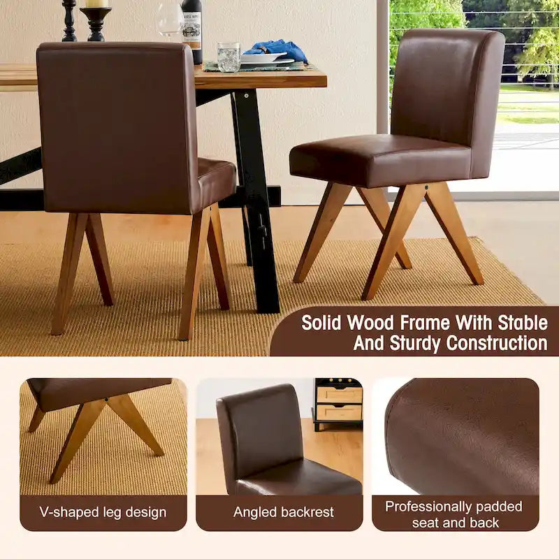 Ensemble de 4 chaises de salle à manger Glitzhome, revêtues de similicuir et dotées de pieds en bois en forme de V