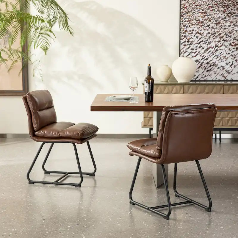 Ensemble de 2 ou 4 chaises de salle à manger d'appoint modernes Glitzhome, revêtues d'un épais cuir PU et dotées de pieds en métal