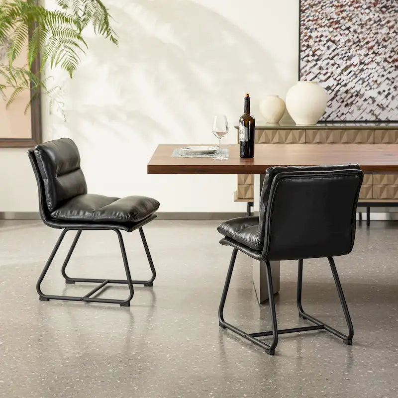 Ensemble de 2 ou 4 chaises de salle à manger d'appoint modernes Glitzhome, revêtues d'un épais cuir PU et dotées de pieds en métal