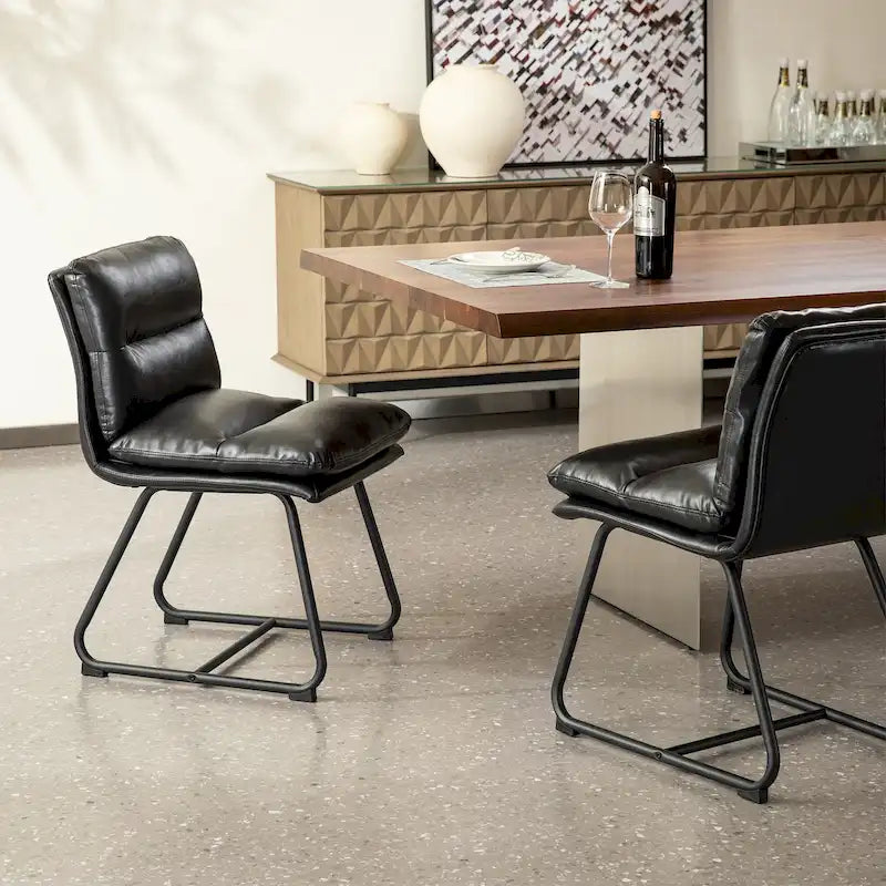 Ensemble de 2 ou 4 chaises de salle à manger d'appoint modernes Glitzhome, revêtues d'un épais cuir PU et dotées de pieds en métal