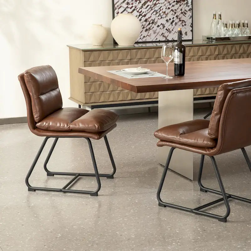 Ensemble de 2 ou 4 chaises de salle à manger d'appoint modernes Glitzhome, revêtues d'un épais cuir PU et dotées de pieds en métal