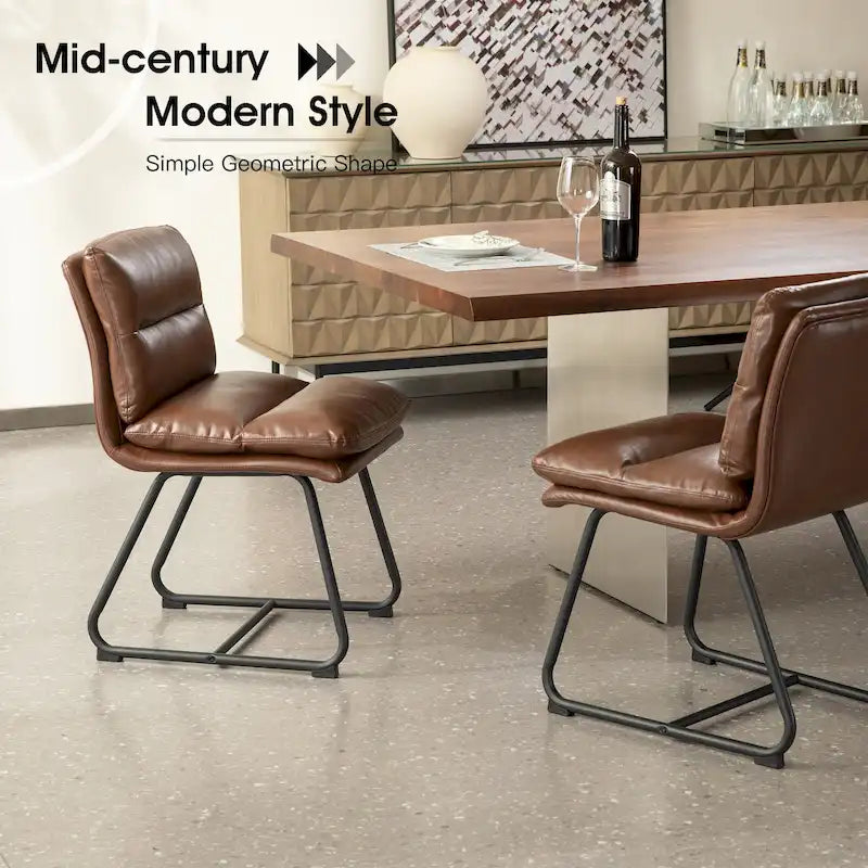 Ensemble de 2 ou 4 chaises de salle à manger d'appoint modernes Glitzhome, revêtues d'un épais cuir PU et dotées de pieds en métal