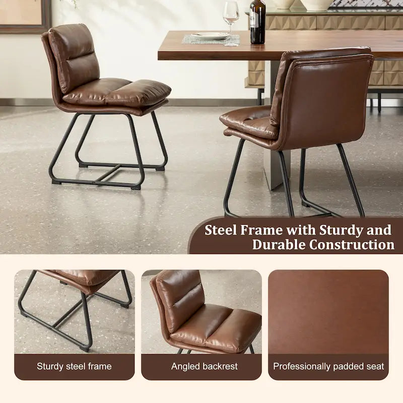 Ensemble de 2 ou 4 chaises de salle à manger d'appoint modernes Glitzhome, revêtues d'un épais cuir PU et dotées de pieds en métal