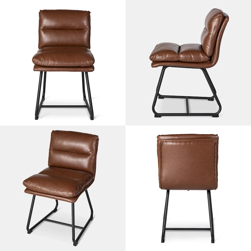 Ensemble de 2 ou 4 chaises de salle à manger d'appoint modernes Glitzhome, revêtues d'un épais cuir PU et dotées de pieds en métal