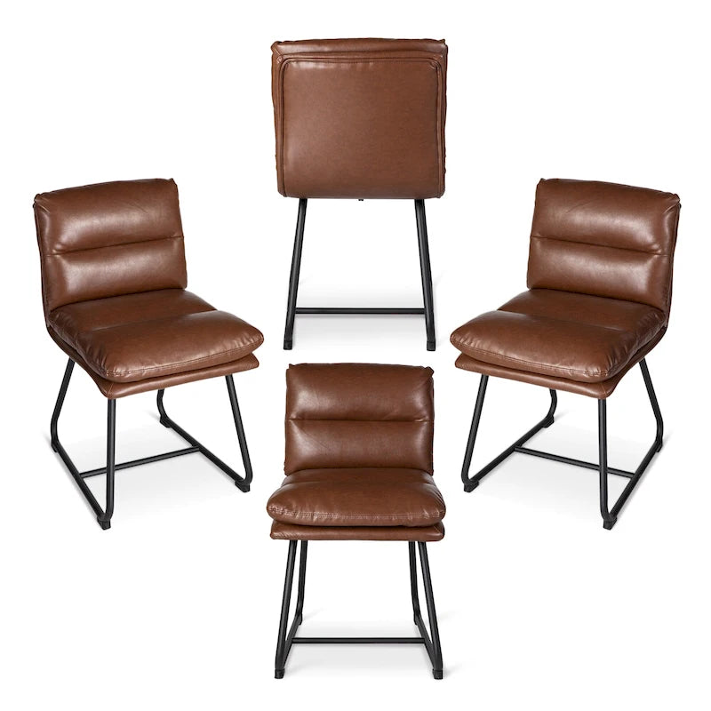 Ensemble de 2 ou 4 chaises de salle à manger d'appoint modernes Glitzhome, revêtues d'un épais cuir PU et dotées de pieds en métal