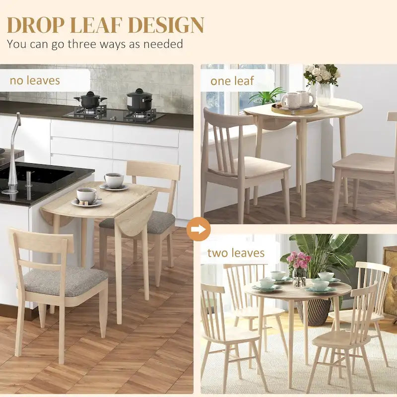 Table de salle à manger ronde pliante HOMCOM 35, table à abattants pliable pour petits espaces, petite table de cuisine avec pieds en bois massif
