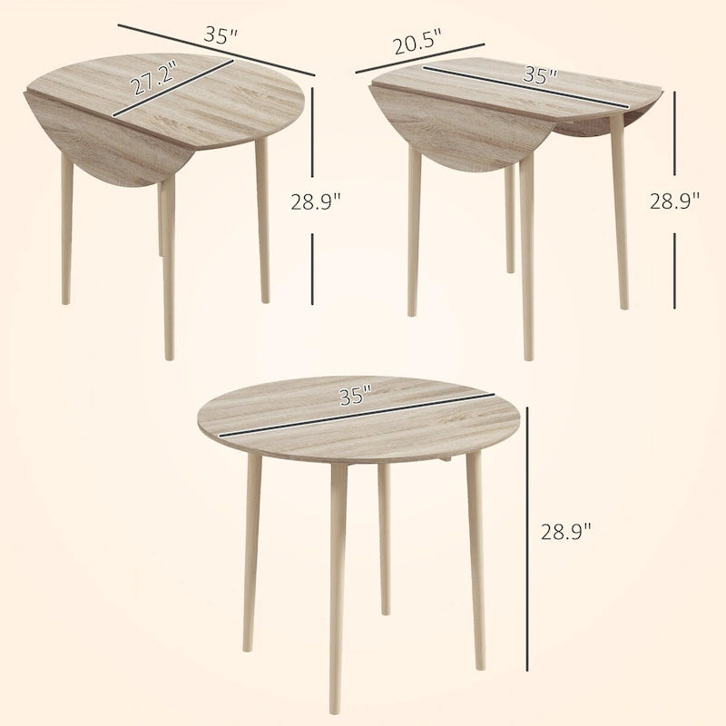 Table de salle à manger ronde pliante HOMCOM 35, table à abattants pliable pour petits espaces, petite table de cuisine avec pieds en bois massif