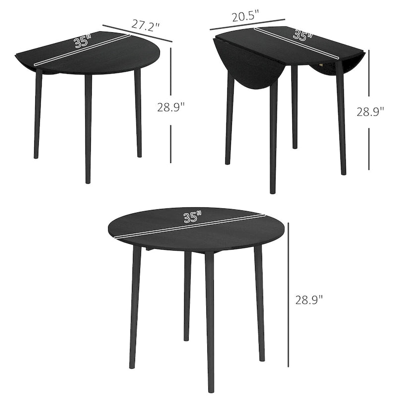 Table de salle à manger ronde pliante HOMCOM 35, table à abattants pliable pour petits espaces, petite table de cuisine avec pieds en bois massif