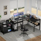 Bureau d'angle réversible en forme de L avec étagères de rangement, bureau d'angle pour bureau à domicile avec station de charge