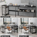 Bureau d'angle réversible en forme de L avec étagères de rangement, bureau d'angle pour bureau à domicile avec station de charge