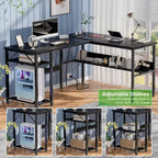 Bureau d'angle réversible en forme de L avec étagères de rangement, bureau d'angle pour bureau à domicile avec station de charge