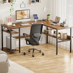 Bureau d'angle réversible en forme de L avec étagères de rangement, bureau d'angle pour bureau à domicile avec station de charge