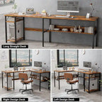 Bureau d'angle réversible en forme de L avec étagères de rangement, bureau d'angle pour bureau à domicile avec station de charge