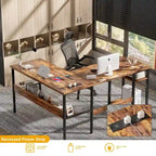 Bureau d'angle réversible en forme de L avec étagères de rangement, bureau d'angle pour bureau à domicile avec station de charge
