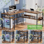 Bureau d'angle réversible en forme de L avec étagères de rangement, bureau d'angle pour bureau à domicile avec station de charge