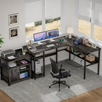 Bureau d'angle réversible en forme de L avec étagères de rangement, bureau d'angle pour bureau à domicile avec station de charge