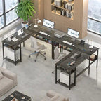Bureau d'angle réversible en forme de L avec étagères de rangement, bureau d'angle pour bureau à domicile avec station de charge