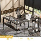 Bureau d'angle réversible en forme de L avec étagères de rangement, bureau d'angle pour bureau à domicile avec station de charge