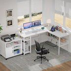 Bureau d'angle réversible en forme de L avec étagères de rangement, bureau d'angle pour bureau à domicile avec station de charge