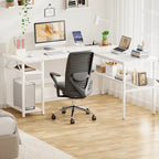 Bureau d'angle réversible en forme de L avec étagères de rangement, bureau d'angle pour bureau à domicile avec station de charge