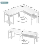Bureau d'angle réversible en forme de L avec étagères de rangement, bureau d'angle pour bureau à domicile avec station de charge