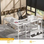 Bureau d'angle réversible en forme de L avec étagères de rangement, bureau d'angle pour bureau à domicile avec station de charge