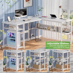 Bureau d'angle réversible en forme de L avec étagères de rangement, bureau d'angle pour bureau à domicile avec station de charge