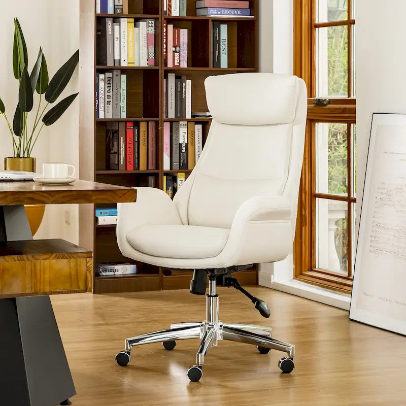 Chaise de bureau pivotante réglable Glitzhome 48 pouces style milieu du siècle en similicuir