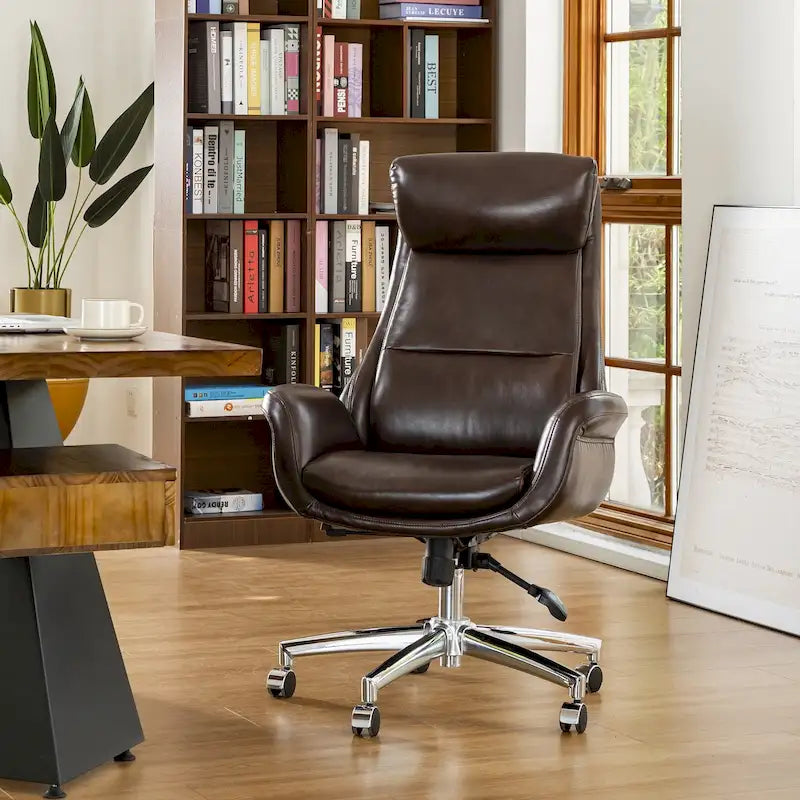 Chaise de bureau pivotante réglable Glitzhome 48 pouces style milieu du siècle en similicuir