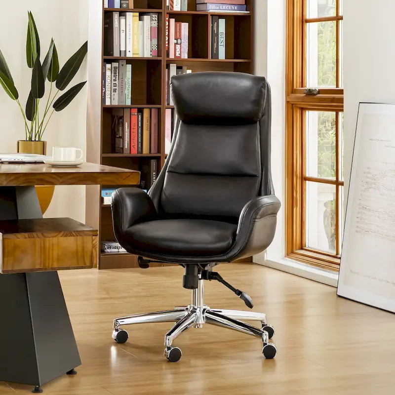 Chaise de bureau pivotante réglable Glitzhome 48 pouces style milieu du siècle en similicuir