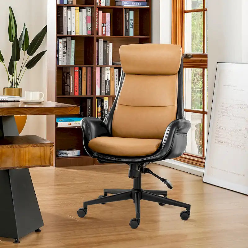 Chaise de bureau pivotante réglable Glitzhome 48 pouces style milieu du siècle en similicuir