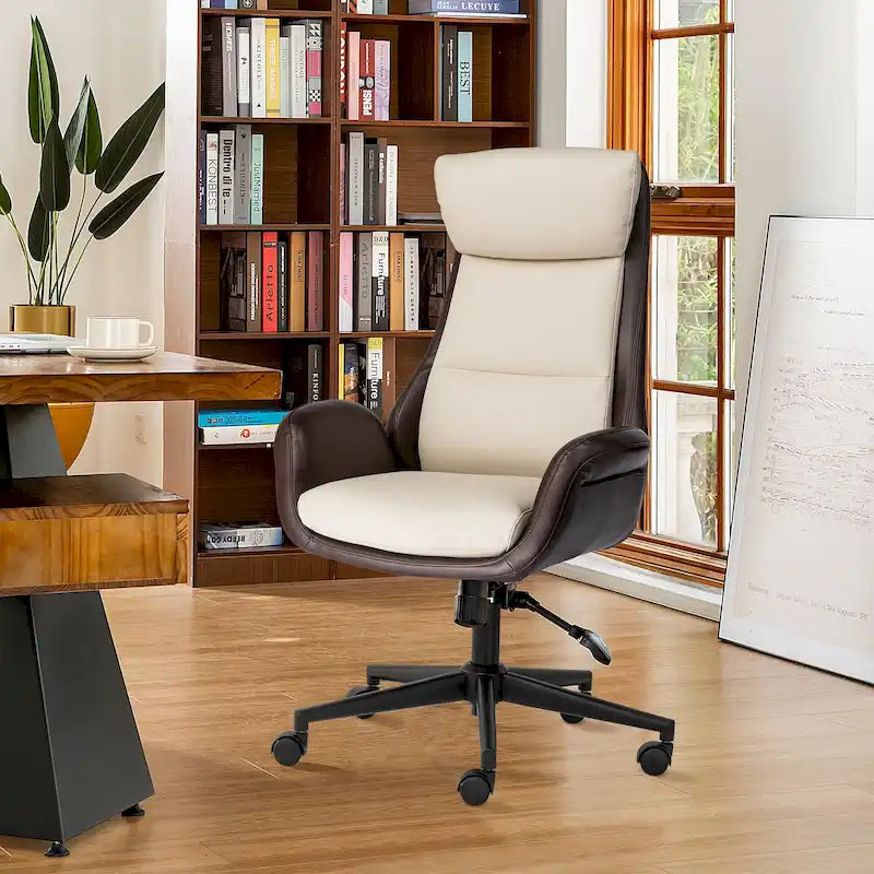 Chaise de bureau pivotante réglable Glitzhome 48 pouces style milieu du siècle en similicuir