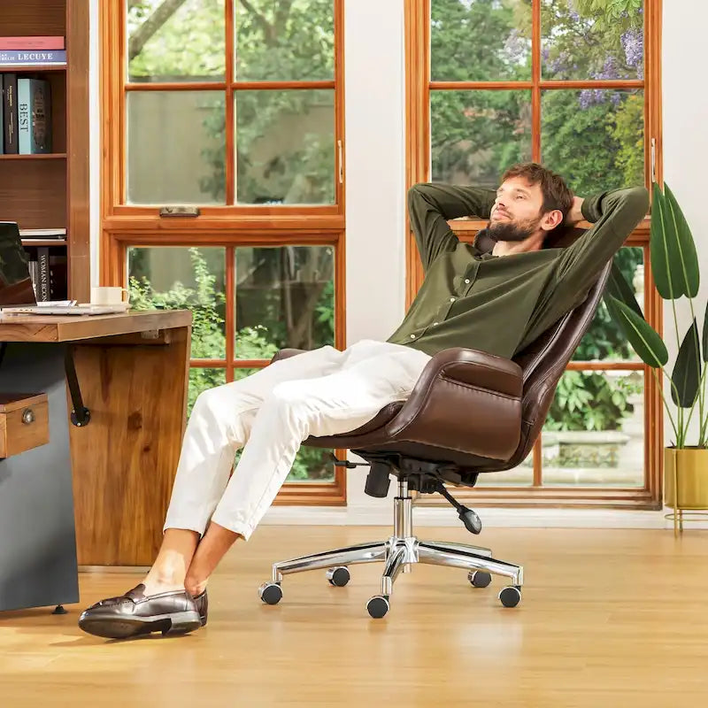 Chaise de bureau pivotante réglable Glitzhome 48 pouces style milieu du siècle en similicuir