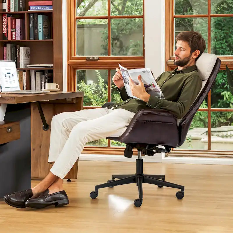 Chaise de bureau pivotante réglable Glitzhome 48 pouces style milieu du siècle en similicuir