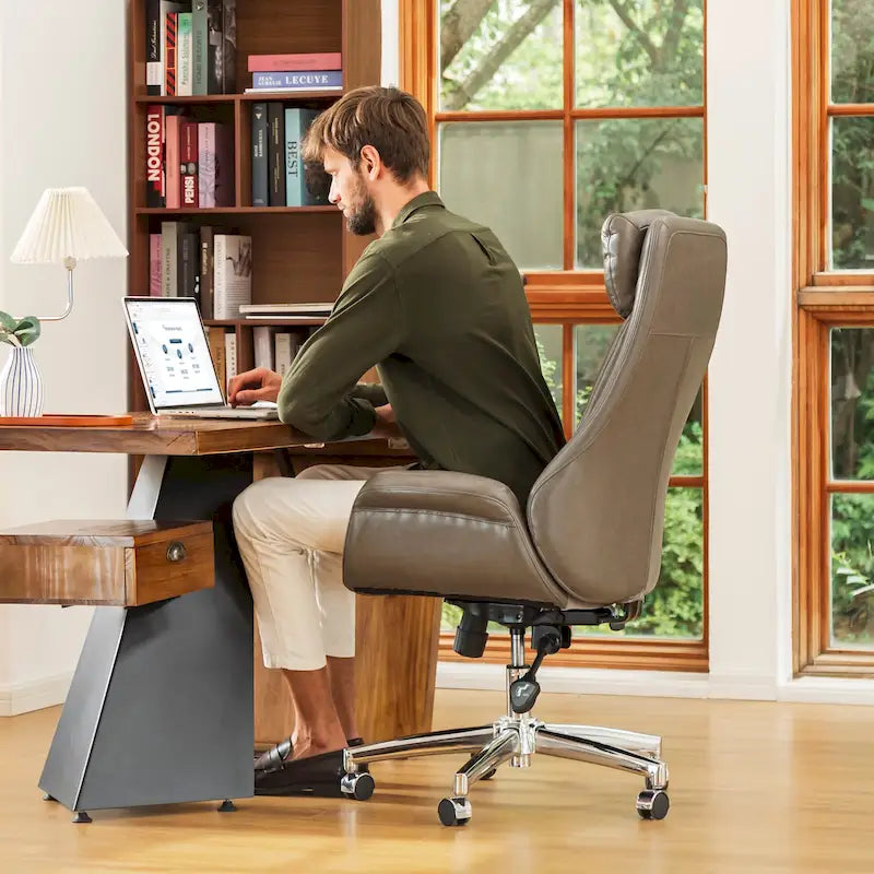 Chaise de bureau pivotante réglable Glitzhome 48 pouces style milieu du siècle en similicuir