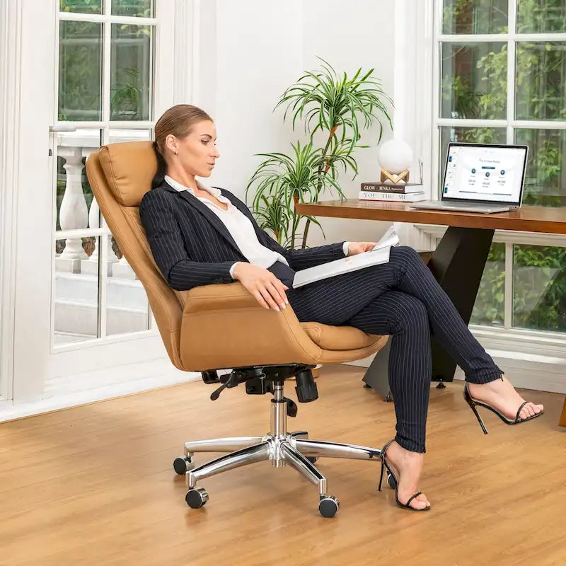 Chaise de bureau pivotante réglable Glitzhome 48 pouces style milieu du siècle en similicuir