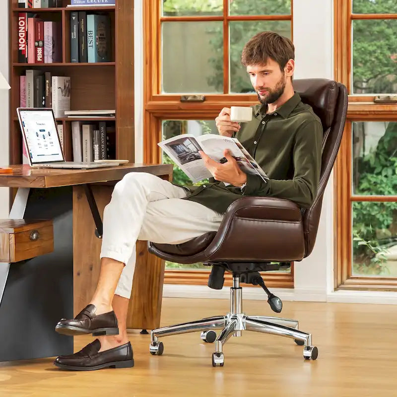 Chaise de bureau pivotante réglable Glitzhome 48 pouces style milieu du siècle en similicuir