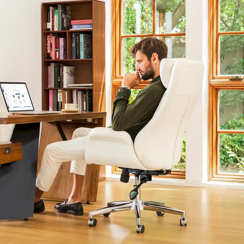 Chaise de bureau pivotante réglable Glitzhome 48 pouces style milieu du siècle en similicuir