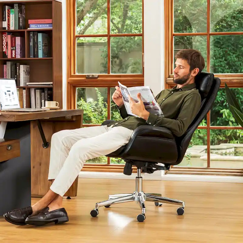 Chaise de bureau pivotante réglable Glitzhome 48 pouces style milieu du siècle en similicuir