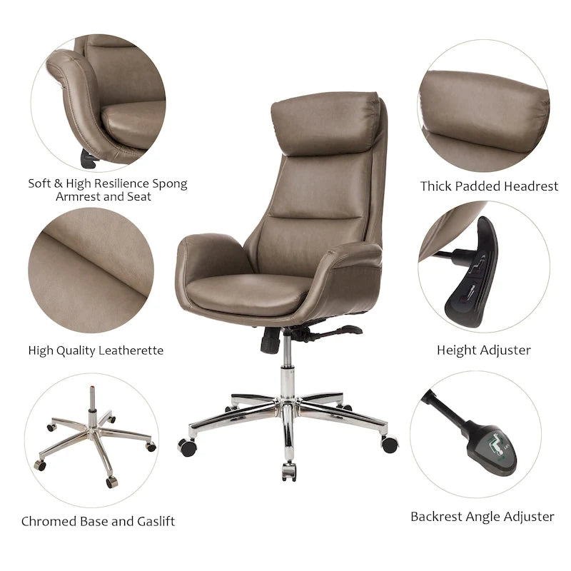 Chaise de bureau pivotante réglable Glitzhome 48 pouces style milieu du siècle en similicuir