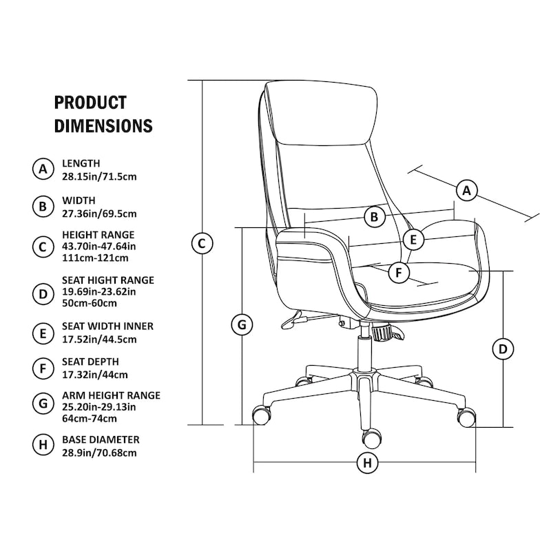 Chaise de bureau pivotante réglable Glitzhome 48 pouces style milieu du siècle en similicuir