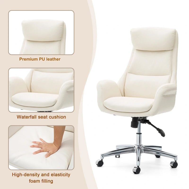 Chaise de bureau pivotante réglable Glitzhome 48 pouces style milieu du siècle en similicuir