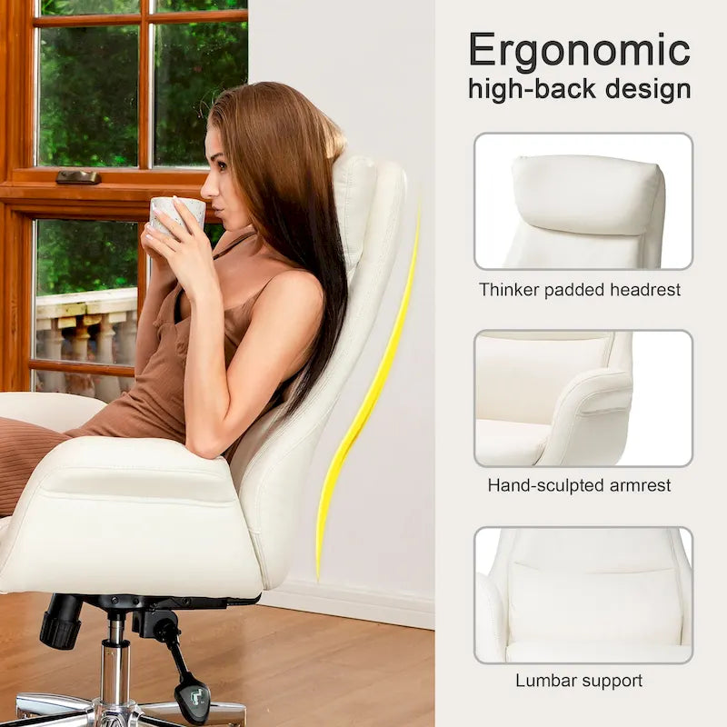 Chaise de bureau pivotante réglable Glitzhome 48 pouces style milieu du siècle en similicuir