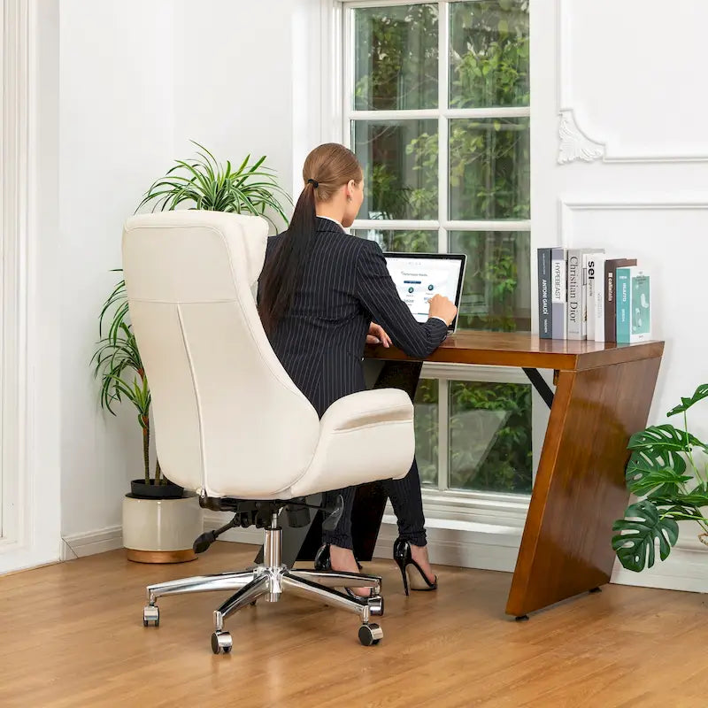 Chaise de bureau pivotante réglable Glitzhome 48 pouces style milieu du siècle en similicuir