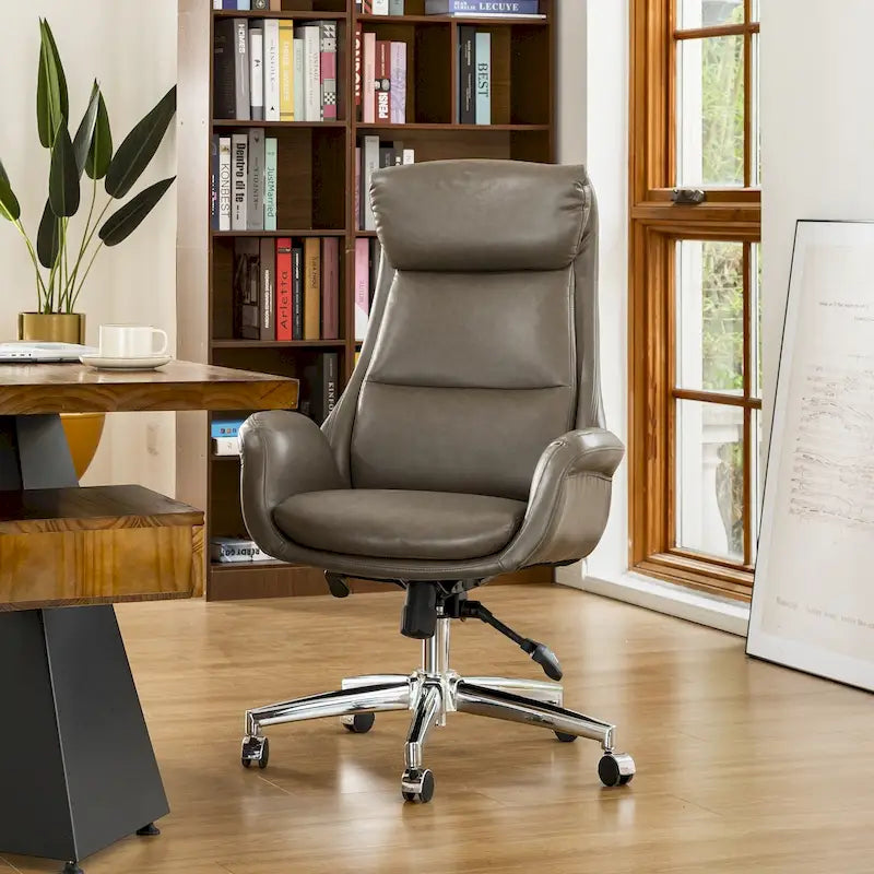 Chaise de bureau pivotante réglable Glitzhome 48 pouces style milieu du siècle en similicuir