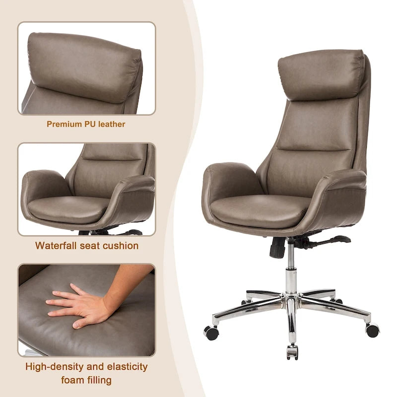 Chaise de bureau pivotante réglable Glitzhome 48 pouces style milieu du siècle en similicuir