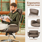 Chaise de bureau pivotante réglable Glitzhome 48 pouces style milieu du siècle en similicuir