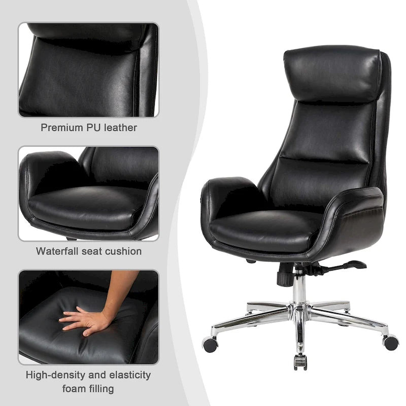 Chaise de bureau pivotante réglable Glitzhome 48 pouces style milieu du siècle en similicuir
