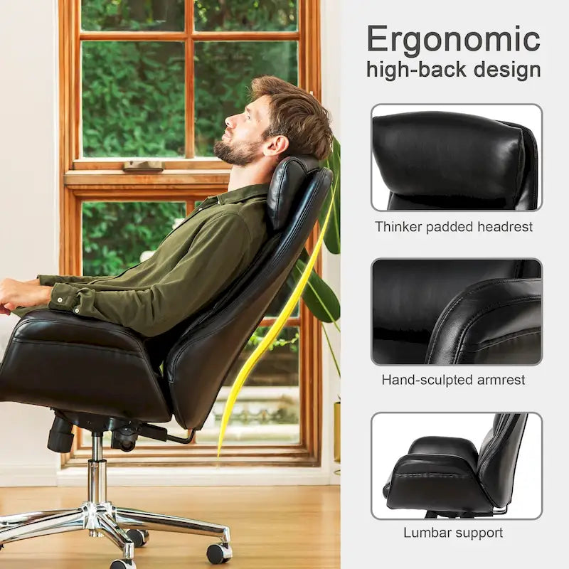 Chaise de bureau pivotante réglable Glitzhome 48 pouces style milieu du siècle en similicuir